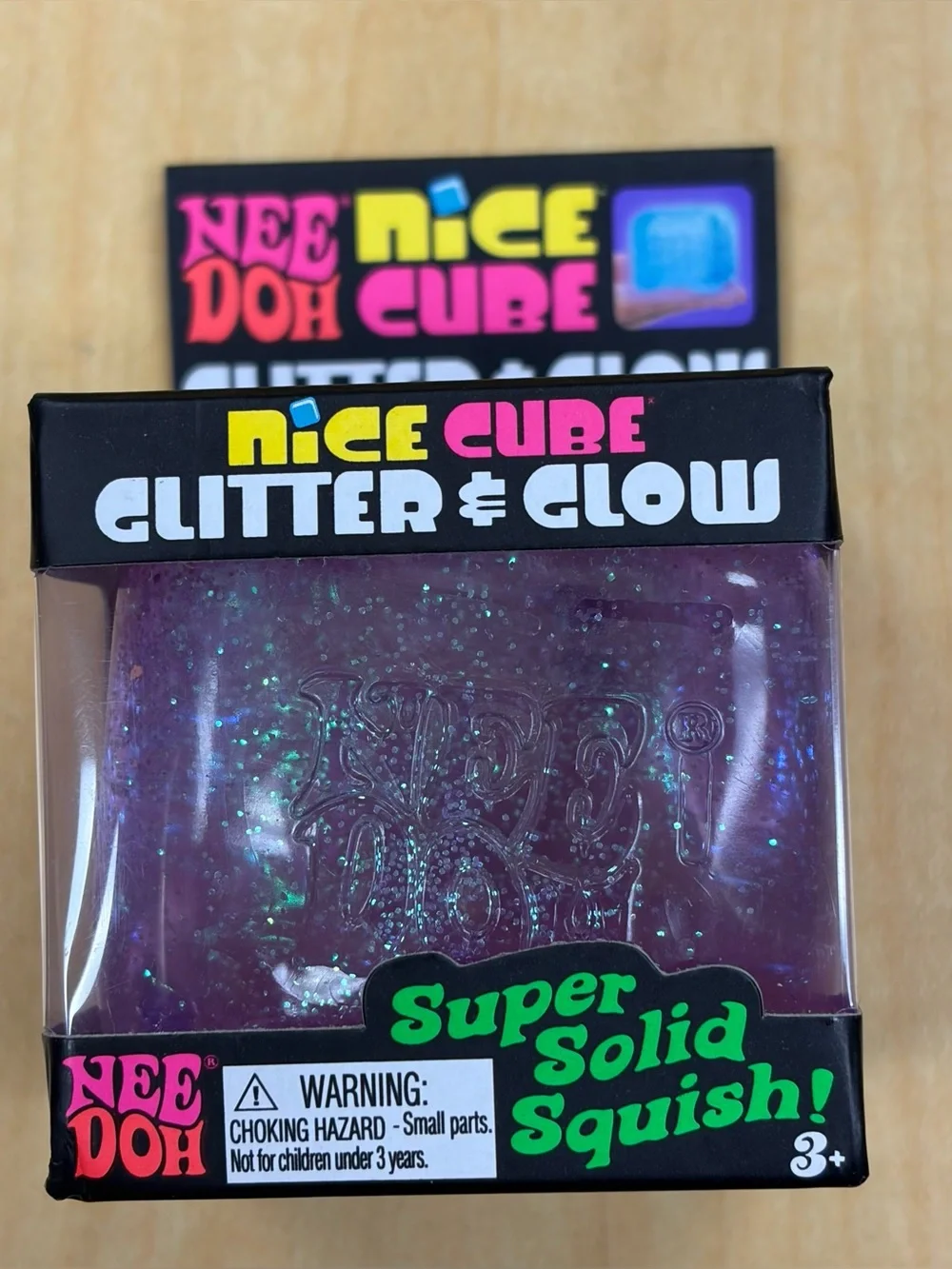 Nee Doh Nice Cube Glitter & Glow Super Solid Squish! Purple Brand New